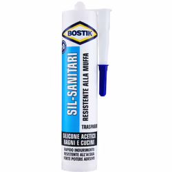 acetico, resistente 100% alla muffa.Ideale per sigillare sanitari.Cartuccia da 280 ml90537 SILICONE SANITARI trasparente