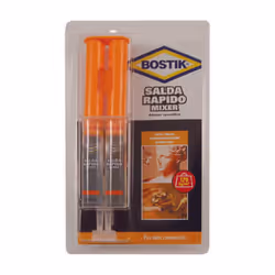 in blister, adesivo epossidico bicomponentea forte presa, 100% trasparente, dosaggio facilitato con siringa, incolla in 20 mi ...