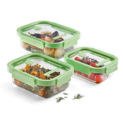 Lékué 883941 recipiente per cibo Rettangolare Contenitore Verde, Trasparente 3 pz