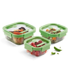 Lékué 884047 recipiente per cibo Rettangolare Contenitore Verde, Trasparente 3 pz