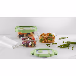Lékué 884047 recipiente per cibo Rettangolare Contenitore Verde, Trasparente 3 pz - Vista aggiuntiva 4