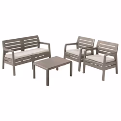 Set da giardino Delano 4 pz Cappuccino In resina antiurto I cuscini di costruzione e di seduta resistono alle intemperie, all ...