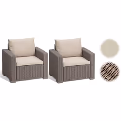 Descrizione CALIFORNIA SET 2 POLTRONE con cuscini seduta/schienale - (2x) 83x68x71,5h - Round Wicker 6 mm - Cappuccino Conten ...