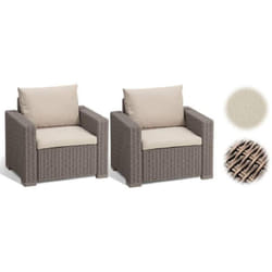 Keter California Set 2 Poltrone in Rattan, Set di 2 Divanetti con Cuscino Incluso Color Cappuccino