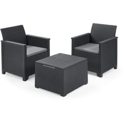 Emma Balcony Set - Mobile da esterno composto da due poltrone con cuscini e tavolino contenitore, grafite - Keter