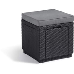 Keter - Allibert by Cube - Sgabello con vano portaoggetti, con Coperchio Rimovibile, Effetto Rattan Piatto, Resistente alle intemperie, 42 x 42 x 39