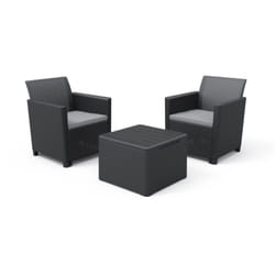 set keter "claire balcony" da esterno con due poltrone e un tavolo colore grafite - keter