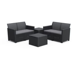 Set Keter claire lounge' da esterno con due divani a due posti e un tavolo 55,5x55,5 color grafite - k253445