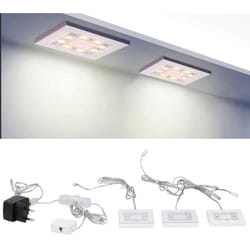 Grundig - Set 3 Faretti Quadrati 8 Led Luce Bianco Caldo con Alimentatore 12V