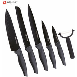Alpina - Set 6 Coltelli e Pelapatate Acciaio Inossidabile Antiaderente Carne Pesce