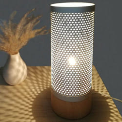 Grundig - Lampada da Tavolo Lume Comodino Legno e Metallo Bianco Design Moderno Abatjour