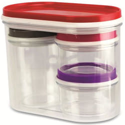 Set 4 Barattoli Contenitori in Plastica Trasparente Tappi Colorati 90/230/970 ml