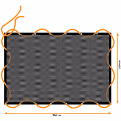 Reddi carico elastico, dimensioni:2x3m, con 14 occhielli di alluminio, incl. corda elastica di 8mm. nero+decker