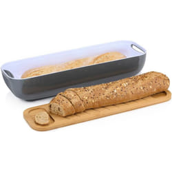 Alpina - Portapane con Coperchio per Baguette Tagliere in Legno Bambù Manici 40x12x8.5 cm