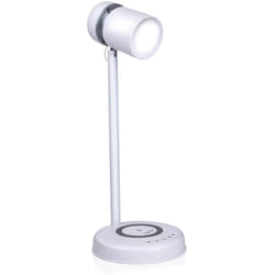 Grundig - Lampada desktop led 3 en 1 - tecnologia Qi - Caricabatterie wireless per cellulari - Altavoz Bluetooth - 4 gambe - White