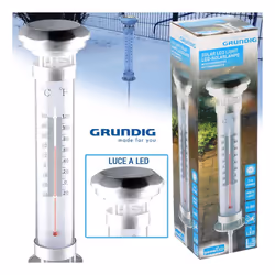 Lampada a 1 LED con termometro per misurare la temperatura esterna. Alimentata a energia solare per l'illuminazione del giard ...