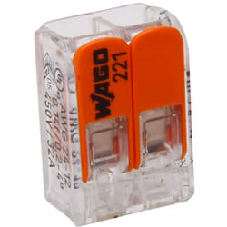 Wago - Kopp 33346415 - Morsetto a 2 vie con leva per cavi flessibili, riapribile, trasparente, 1,5-2,5 mm², contenuto 5 pezzi, grigio/arancione