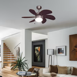 Descrizione Ventilatore da soffitto potente e silenzioso. Il colore marrone scuro delle pale del ventilatore e l'elemento di ...