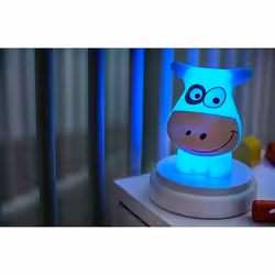 Alecto Naughty Cow luce da notte per bambino Blu, Bianco LED