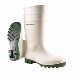 gambale e suola in PVC - colore del gambale bianco - colore della suola verde - puntale in acciaio - suola antiscivolo SRA re ...