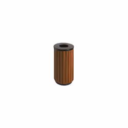 Contenitore per rifiuti da esterno, simil-legno, capacità 40 l, rotondo, foro d'inserimento dall'alto. Fornitura = montato. C ...
