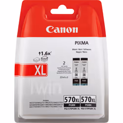 Canon Cartuccia d'inchiostro nero a resa elevata PGI-570BK XL (confezione doppia), Resa elevata (XL), Nero, Inchiostro a base ...