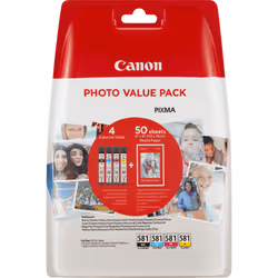 Canon Confezione multipla cartucce d'inchiostro CLI-581 BK/C/M/Y + carta fotografica, Nero, Ciano, Magenta, Giallo, 5,6 ml, 5 ...