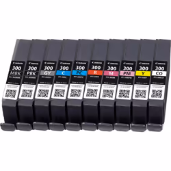 Canon PFI-300 cartuccia d'inchiostro 10 pz Originale Nero, Blu, Ciano, Grigio, Magenta, Nero per foto, Magenta per foto, Rosso, Giallo