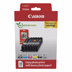 Canon PGI-530/CLI-531 PVP, Nero, Ciano, Grigio, Magenta, Nero per foto, Giallo, 6 pz, Confezione di qualità per foto