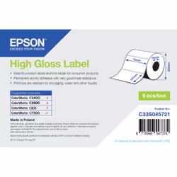 Epson High Gloss Label - Die-cut Roll: 76mm x 127mm, 960 labels, Bianco, HG, Acrilico, Permanente, Lucida, Epson ColorWorks C ...