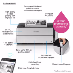 Epson EcoTank M1170 stampante a getto d'inchiostro 1200 x 2400 DPI A4 Wi-Fi - Vista aggiuntiva 8