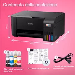 Epson EcoTank ET-2811 stampante multifunzione inkjet 3-in-1 A4, serbatoi ricaricabili alta capacità, 4 flaconi inclusi pari a 3600pag B/N 6500pag colore, Wi-FI Direct, USB - Vista aggiuntiva 4