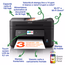 Epson WorkForce WF-2960DWF stampante multifunzione A4 getto d'inchiostro (stampa, scansione, copia), Display LCD 6.1 cm, ADF, WiFi Direct, AirPrint, 3 mesi di inchiostro incluso con ReadyPrint - Vista aggiuntiva 2