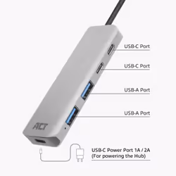ACT AC6125 hub di interfaccia USB 3.2 Gen 1 (3.1 Gen 1) Type-A 5000 Mbit/s Grigio