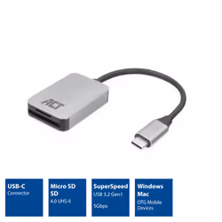 ACT AC7056 lettore di schede USB 3.2 Gen 1 (3.1 Gen 1) Type-C Grigio