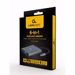 Gembird A-CM-COMBO6-01 replicatore di porte e docking station per laptop USB 3.2 Gen 1 (3.1 Gen 1) Type-C Grigio