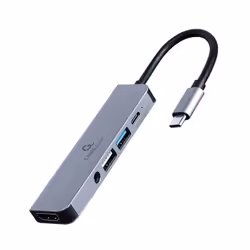 Gembird A-CM-COMBO5-02, Cablato, USB 3.2 Gen 1 (3.1 Gen 1) Type-C, 87 W, 3,5 mm, Argento, 5 Gbit/s