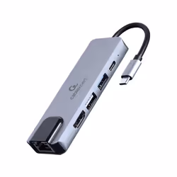 Gembird A-CM-COMBO5-04 replicatore di porte e docking station per laptop Cablato USB 3.2 Gen 1 (3.1 Gen 1) Type-C Argento