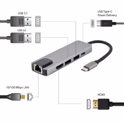 Gembird A-CM-COMBO5-04 replicatore di porte e docking station per laptop Cablato USB 3.2 Gen 1 (3.1 Gen 1) Type-C Argento