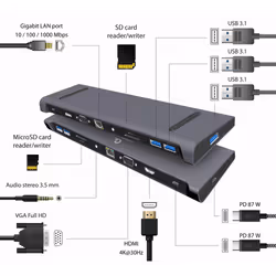 Gembird A-CM-COMBO10-01 replicatore di porte e docking station per laptop Cablato USB 3.2 Gen 1 (3.1 Gen 1) Type-C Grigio - Vista aggiuntiva 4