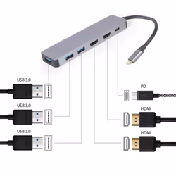 Gembird A-CM-COMBO3-03 hub di interfaccia USB 3.2 Gen 1 (3.1 Gen 1) Type-C 5000 Mbit/s Grigio