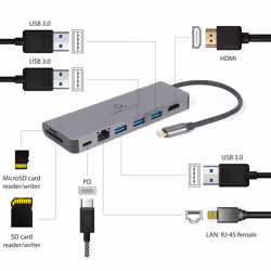Gembird A-CM-COMBO5-05 hub di interfaccia USB 3.2 Gen 1 (3.1 Gen 1) Type-C 5000 Mbit/s Grigio - Vista aggiuntiva 5