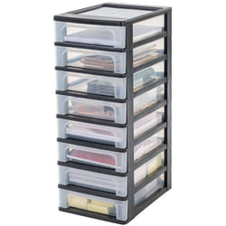 Iris Ohyama Cassettiera in Plastica, Portaoggetti, 8 Cassetti Medi, Nero, Apertura Facile, Formato A4, A5 e A6, Organizzatore, Per Ufficio, Scuola,