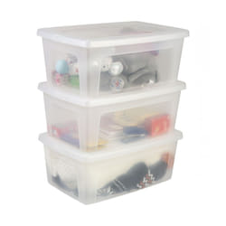 Scatole Portaoggetti, 11L, Set di 3, Trasparente, Chiusura facile, Impilabile, Plastica Trasparente, Per Armadio, Scaffali, Scuola, Organizzazione,