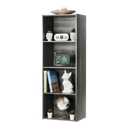 Iris Ohyama - Mobile, Libreria, Scaffale Angolare da Parete in Legno, 4 Livelli, Grigio, Polivalente, Modulare, Aperto, Per Soggiorno, Ufficio,