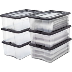 Iris Ohyama Scatole Portaoggetti in Plastica con Coperchio, 30L, Lotto di 6, Nero, Clip di Bloccaggio, Empilabile, Maniglia, Per Camera, Armadio,