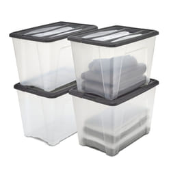 Iris Ohyama - Scatole Portaoggetti in Plastica con Coperchio, 60L, Lotto di 4, Nero, Clip di Bloccaggio, Empilabile, Maniglia, Per Camera, Armadio,