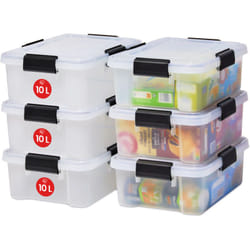 Iris Ohyama - Scatole Portaoggetti Ermetiche in Plastica, 10L, Set di 6, Trasparente, Coperchio Impermeabile, con Chiusura, Impilabile, Per Esterni,