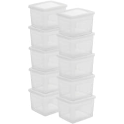 Scatole Portaoggetti, 2L, Set di 10, Trasparente, Chiusura facile, Impilabile, Plastica Trasparente, Per Armadio, Scaffali, Scuola, Organizzazione,