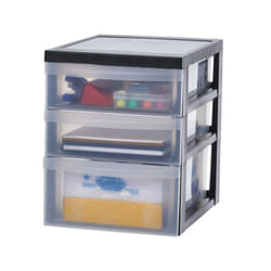Torre portaoggetti in plastica, 3 scatole portaoggetti di ufficio di cui 2 da 7,5 l e 1 da 11,25 l, Maniglia ad incasso, DC-221, Nero - L29 x P40 x